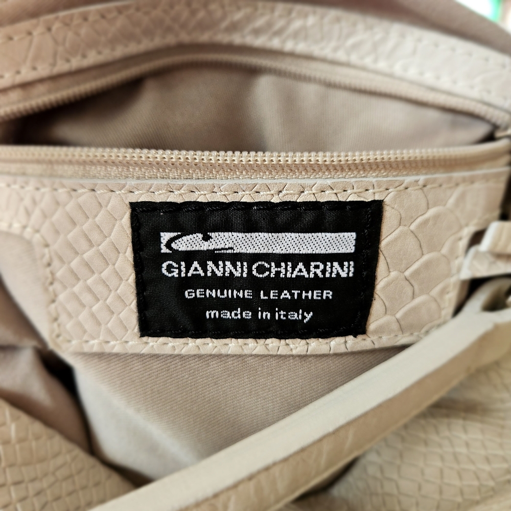 Off White Leather Snake Print Gianni Chiarini Big Bag 14x14 - Picture 5 of 7